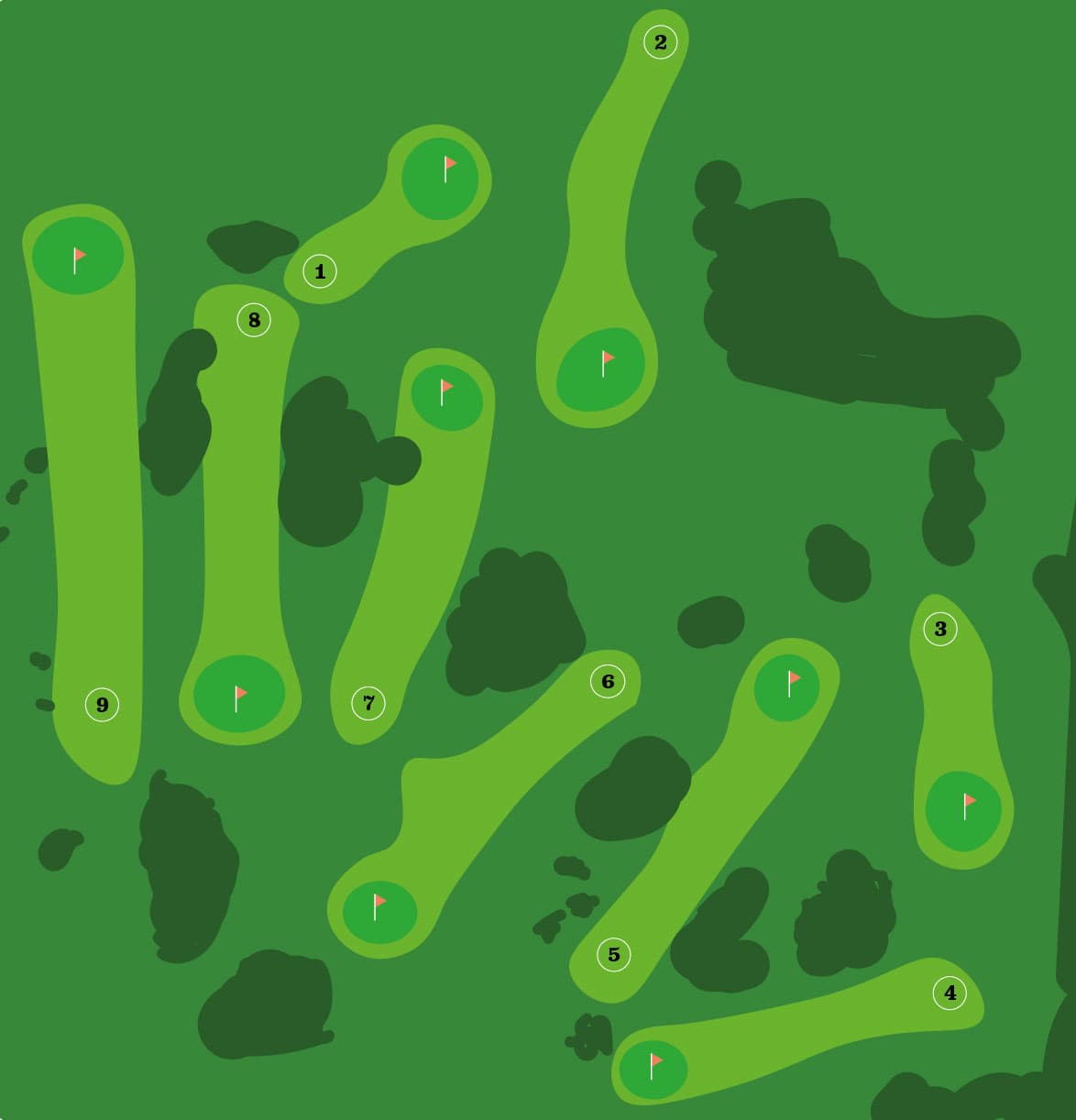 Plan du parcours 9 trous du Châtelet, Golf de Rigenée